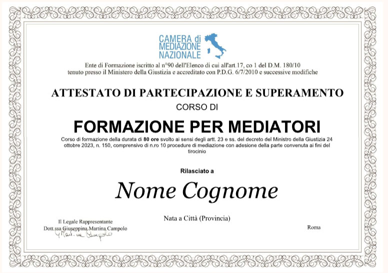 attestato corso mediatore civile